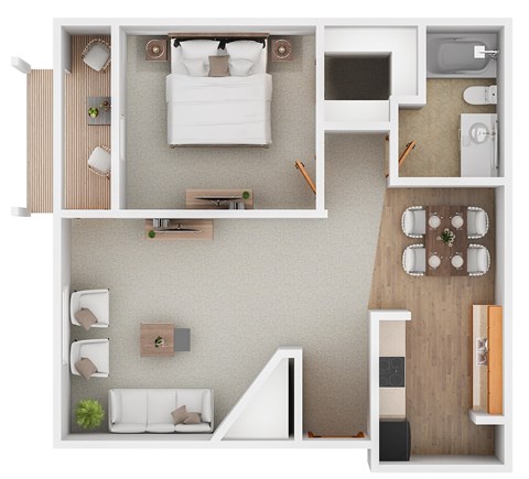 Floor plan for 1 bed, 1 bath, 720 sqft